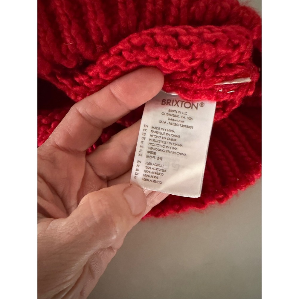 Brixton Womens Red Chunky Knit Mock Neck Puff Sleeve Sweater Small NWT - Picture 2 of 7